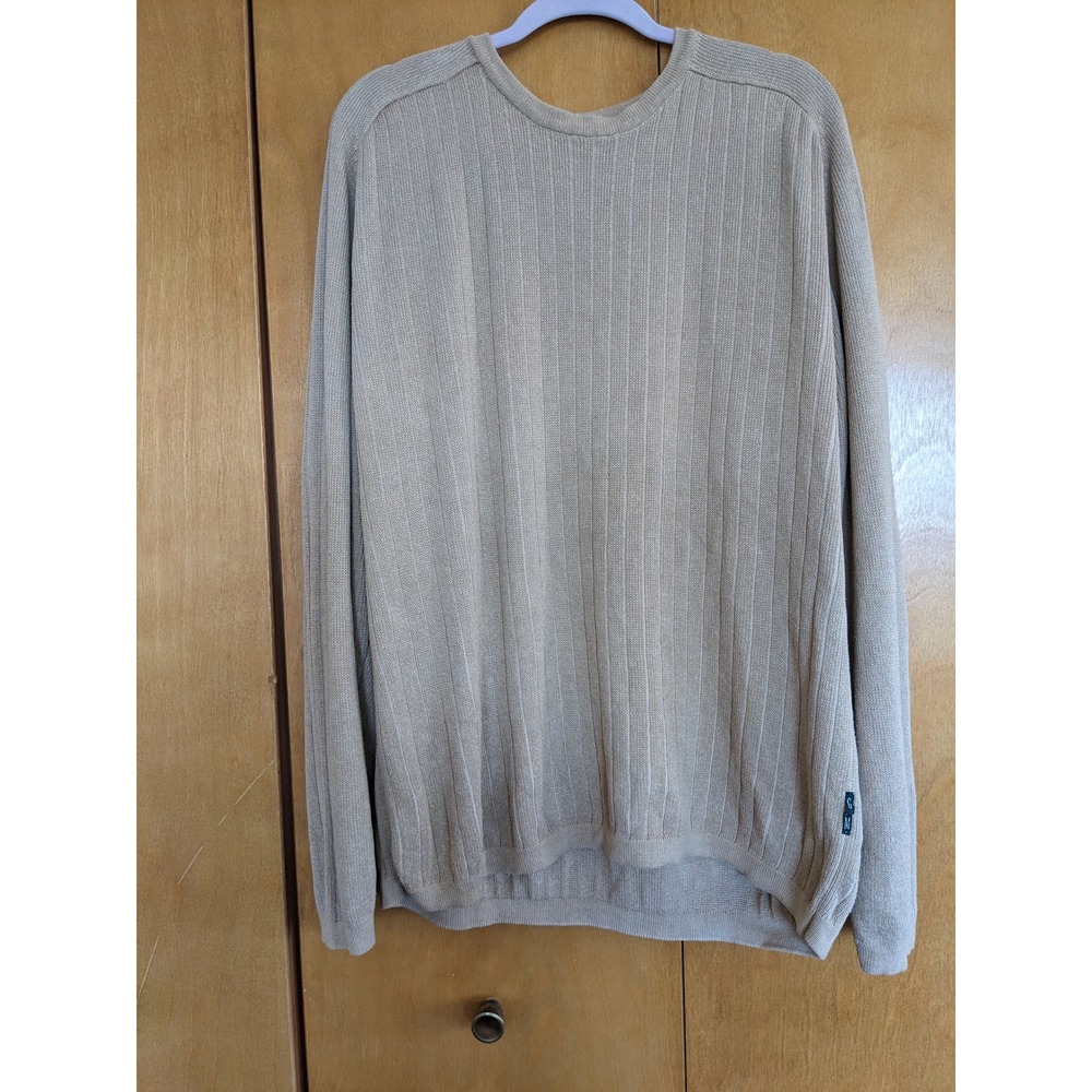 Golf Oversized 100% Cotton Earth-Tone Vertical Rib Knit Sweater, Men's XXL."
